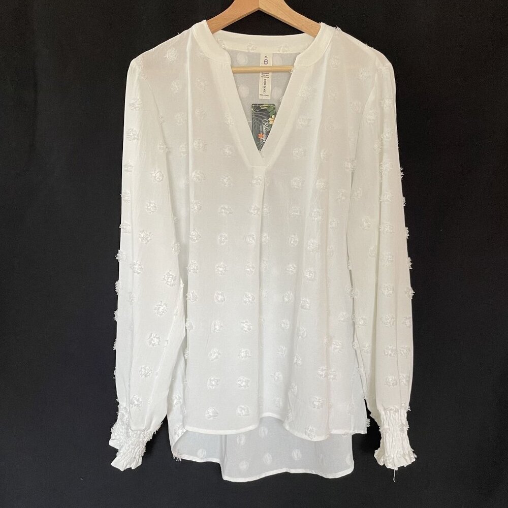 NWT Blooming Jelly women's size XL shirred long sleeved blouse‎ business casual